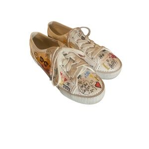 DIVIDED by H&M Women's White Doodle‎ Print Canvas Low Top Sneakers